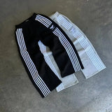 Ouzey 2025 Korean retro striped sweatpants, casual Y2K style trousers, straight pants, oversized simple loose casual pants streetwear