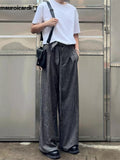 Ouzey Spring Long Grey Flowy Baggy Wide Leg Pants for Mens Sashes Clothing Loose Casual Soft Korean Fashion Trousers 2025