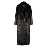 Ouzey Winter Extra Long Thick Warm Brown Fluffy Faux Mink Fur Coat Women Shawl Collar Luxury Elegant European Fashion 2025