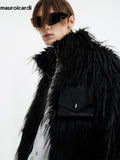 Ouzey Winter Cool Handsome Black Thick Warm Soft Patchwork Faux Fur Coat Men Luxury Designer Clothing Fluffy Jacket 2025