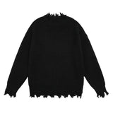 Ouzey Trendy Vintage Hip Hop Distressed Round Neck Knitted Sweater American Style Streetwear For Men Casual Thickness Standard