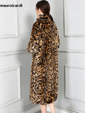 Ouzey Winter Long Colorful Leopard Print Warm Fluffy Faux Fur Coat Women Stand Collar Raglan Sleeve European Fashion 2025