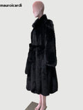 Ouzey Winter Long Oversized Black Thick Warm Soft Shaggy Fluffy Faux Fox Fur Coat Women Sashes Loose Casual Furry Overcoat