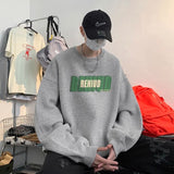 Ouzey Milk green letter print Hong Kong style sweatshirt men's trendy hoodless autumn and winter American retro jacket large size tops