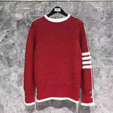 Ouzey 2024 Striped Knitted Sweater Long Sleeve Jacket Round Neck Coarse Thread Autumn/Winter Trendy Pullover Top For Men