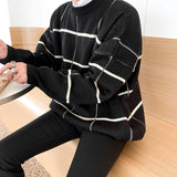 Ouzey Men's plaid round neck sweater thickened autumn and winter Korean style trendy ins sweater sweater tops for men men clothing