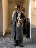 Ouzey Autumn Winter Oversized Long Thicken Warm Grey Woolen Coat Men Shoulder Pads Double Breasted Wool & Blends Overcoat