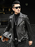 Ouzey Spring Autumn Short Cool Black Leather Biker Jacket Men Zipper Long Sleeve Belt Plus Size European Fashion 4xl 5xl