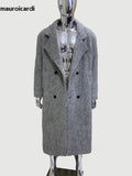 Ouzey Mens Winter Coats Double Breasted Loose Casual Warm Thick Long Grey Luxury Elegant Chic Woolen Overcoat Men 2025