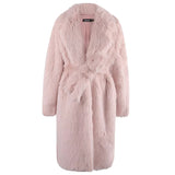 Ouzey Spring Winter Long Oversized Pink Hairy Thick Warm Soft Faux Fox Fur Coat Women Sashes Loose Korean Fashion 2025