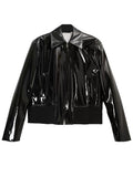 Ouzey Spring Autumn Loose Black Shiny Reflective Patent Leather Jacket Men Long Sleeve Zipper Oversized Designer Clothes