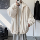 Ouzey Trendy Hong Kong Style Couple Cotton Coat Men Autumn Winter Fleece-Lined And Thickened Lamb Wool Water Ripple Loose Fit Stand Co