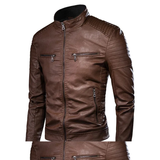 Ouzey 2024 Spring Men's Leather Jacket Stand Collar Slim Fit Korean Style Motorcycle Jacket Youthful Faux Leather Coat