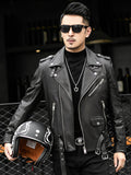 Ouzey Spring Autumn Short Cool Black Leather Biker Jacket Men Zipper Long Sleeve Belt Plus Size European Fashion 4xl 5xl