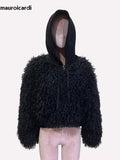 Ouzey Spring Winter Short Oversized Black Fuzzy Thick Warm Faux Fur Coat Women Fluffy Jacket Furry Hoodie Streetwear 2025