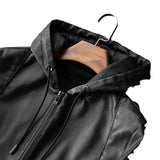 Ouzey 2024 Top Men's Fall/Winter Leather Jacket Korean Style Casual Trendy Hooded Motorcycle Clothing Workwear Plus Size