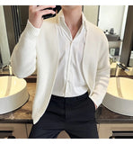 Ouzey 2024 Autumn/Winter New Men's Solid Color Cardigan Sweater V-Neck Slimming Smooth Sweater Knitted Top For Men Versatile Style