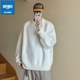 Ouzey American retro mohair sweater men's autumn and winter high-end coat sweater loose lazy style women clothing y2k tops emo