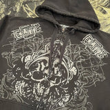 Ouzey Dark gothic punk skull letter print design oversized hoodie men's y2k baggy hip hop street zipper cardigan 2025 new sweatshirts