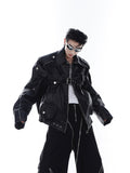 Ouzey Spring Autumn Cool Loose White Soft Pu Leather Jacket Men Zipper Belt Luxury Designer Clothes Runway Fashion 2025