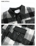 Ouzey Contrast Color PU Leather Plaid Jacke