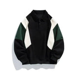 Ouzey 90s Streetwear Contrasting Color Polo Sweatshirt