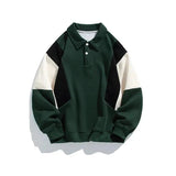 Ouzey 90s Streetwear Contrasting Color Polo Sweatshirt