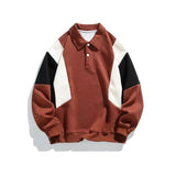 Ouzey 90s Streetwear Contrasting Color Polo Sweatshirt