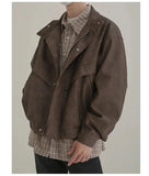 Ouzey Distressed Stand Collar Leather Jacket