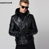 Ouzey Spring Cool Handsome Black Leather Moto Biker Jacket Mens Zipper Belt Autumn Soft Faux Leather Jackets for Men Brand