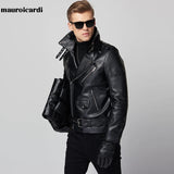 Ouzey Spring Cool Handsome Black Leather Moto Biker Jacket Mens Zipper Belt Autumn Soft Faux Leather Jackets for Men Brand