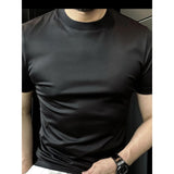 masculine men Spring and Summer New Men's American Ice Silk Top T-shirt Breathable Solid Color Simple Fashion round Neck Short Sleeve