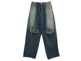 Ouzey 11746 Ripped Blue Wide Straight Denim Jeans