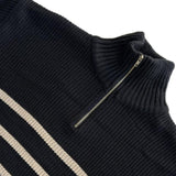 Ouzey 5402 KNITTED BLACK STRIPED HALF-ZIP TURTLENECK SWEATER