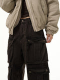 Ouzey 10709 WASHED BROWN CARGO STRAIGHT DENIM PANTS