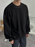 Ouzey 90s Streetwear 11175 Black Outline Stitched Crewneck Sweater