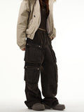 Ouzey 10709 WASHED BROWN CARGO STRAIGHT DENIM PANTS