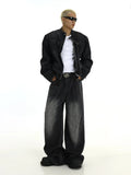 Ouzey 10382 DARK GRAY BAGGY STRAIGHT DENIM JEANS