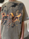 Ouzey 10109 Washed Horse Graphic Tee