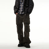 Ouzey 10709 WASHED BROWN CARGO STRAIGHT DENIM PANTS