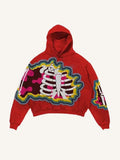 2024 New Color Matching Skull Print Pocket 3D Sweater Hoodie Sweatshirt Cos Clothing