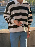 Ouzey 90s Streetwear 11162 Striped Polo Collar Sweater