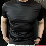 masculine men Spring and Summer New Men's American Ice Silk Top T-shirt Breathable Solid Color Simple Fashion round Neck Short Sleeve