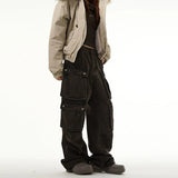 Ouzey 10709 WASHED BROWN CARGO STRAIGHT DENIM PANTS