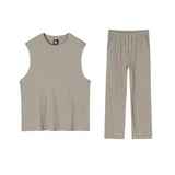 Ouzey 4492 PLEATED SLEEVELESS SHIRT & WIDE DRAWSTRING PANTS