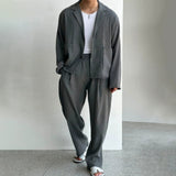 Ouzey 11604 Textured Blazer & Relax Straight Pants