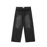 Ouzey 10813 WASHED BLACK WIDE STRAIGHT DENIM JEANS