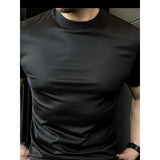 masculine men Spring and Summer New Men's American Ice Silk Top T-shirt Breathable Solid Color Simple Fashion round Neck Short Sleeve