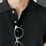 Ouzey 5249 BLACK VERTICAL KNITTED SHORT SLEEVE COLLAR SHIRT