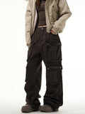 Ouzey 10709 WASHED BROWN CARGO STRAIGHT DENIM PANTS